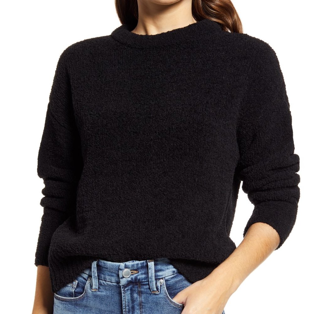 NWT Lou & Grey Women Cloudmount Crewneck Long Sleeve Sweater Black Sz S $70 C590
